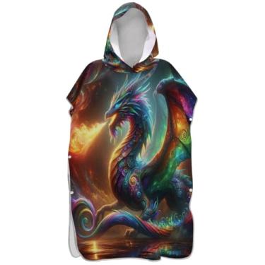 Imagem de Joisal Poncho de surfe de dragão colorido para trocador adulto plus size unissex poncho adulto com capuz toalha de natação fofo