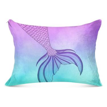 Imagem de Capa de almofada colorida verde sereia roxa felpuda com zíper padrão king queen size fronha premium para cama de casa sofá, tamanho Queen, 50,8 cm x 76,2 cm