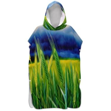 Imagem de Joisal Roupão reutilizável para troca de poncho de surfe para praia Adul toalha de banho com capuz estampa verde primavera trigo unissex poncho adulto com capuz