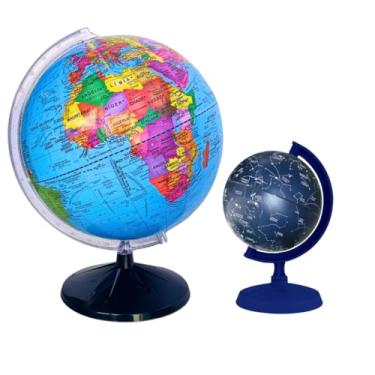 Imagem de GLOBO TERRESTRE POLÍTICO BASE PRETA + CELESTE CONSTELAÇÕES AZUL 10CM