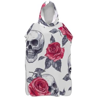Imagem de Joisal Roupão trocador de caveira cinza rosa vermelha para adultos poncho de surfe com capuz toalha de natação bonito plus size masculino poncho com capuz