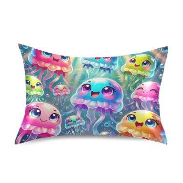 Imagem de Fronhas refrescantes fofas personalizadas padrão Queen King fronhas de cetim para cabelo e pele tamanho Queen 76.2 cm x 50.8 cm colorido desenho animado água-viva