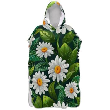Imagem de Joisal Roupão para adultos, poncho de surfe, toalha de banho com capuz, reutilizável, moderno, margarida, verde, ponchos de praia para homens