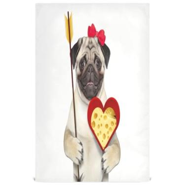 Imagem de Joisal Lindo Cupido Pug Love Dog Conjunto de panos de prato modernos decoração de cozinha toalhas de mão de chá fofos panos de prato panos de prato absorventes de secagem rápida 45 x 71 cm, 1 pacote