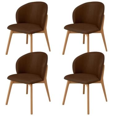Imagem de Kit 04 Cadeiras de Jantar e Estar Living Estofada Mia L02 Couríssimo Marrom - Lyam Decor