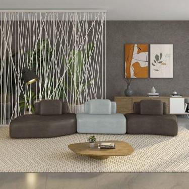 Imagem de Sofá Ilha Sala de Estar Dakota 3 Módulos 484cm Encostos Almofadas Soltas PU Marrom/Cinza G33 - Gran Belo