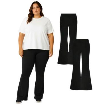 Imagem de Kit 2 Calça Legging Flare Bailarina Feminina Plus Size Preta Cor:Preto