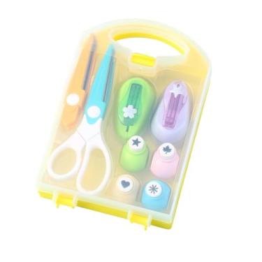 Imagem de UGPLM Conjunto de 6 furadores de papel com tesoura, furador de papel decorativo portátil para scrapbooking, cartões de casamento e artesanato.