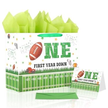Imagem de Conjunto de Sacos Oferta para Aniversário de 1 Ano com Tema Futebol Americano, Sacos Lembranças com Cartão Papel Seda e Envelope para Chá Bebé e Festa Aniversário