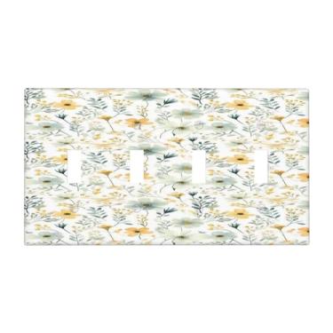 Imagem de Naiqadnehz Placa de cobertura para interruptor de luz, branco quente, aquarela, floral, 4 gangues, quadriciclo, interruptor elétrico, capa decorativa para decoração de quarto, sala de estar