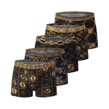 Imagem de Conjunto De 5 Peças De Cuecas Boxer Masculinas Estampadas Tamanhos Gra