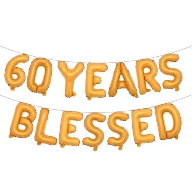 Imagem de 60 Years Blessed Banner de balão multicolorido com glitter, decorações de festa de aniversário de 60 anos/casamentos, cenários de sinalização (60 YEARS BLESSED Orange)
