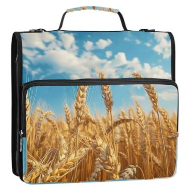 Imagem de Fichários com 3 anéis de desenho animado, anel D, campo de trigo, céu azul, cenário com zíper, organizador de pasta de armazenamento com alça e alça bolsa escolar