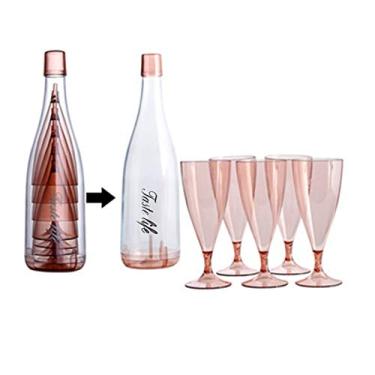Imagem de Baglaum Copos de vinho de plástico de 5 peças, taça de bar, taça de champanhe, de bebida , de suco, taças de coquetel com recipiente de armazenamento - rosa