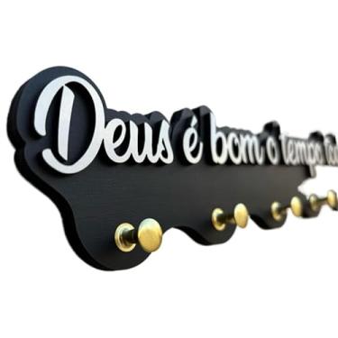 Imagem de Porta-Chaves – 5 Ganchos, Prateleira De Armazenamento Para Corredor(Deus Bom Tempo Todo - Dourado)