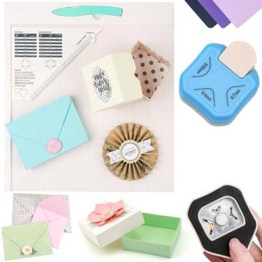 Imagem de 2 peças/conjuntos de placa de pontuação grande e perfurador de canto para artesanato em papel, quadro de pontuação multiuso de 30 x 30 cm com pasta de osso e guia triangular para artesanato, fazer