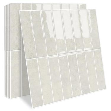 Imagem de MOCART 20 peças de azulejos de mármore adesivos à prova d'água 30 cm x 30 cm para bancada de cozinha, banheiro, azulejos de parede de metrô, cinza