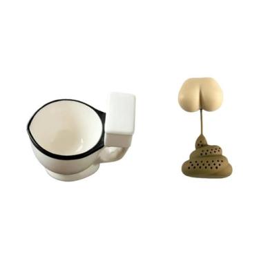 Imagem de Caneca De Cerâmica Em Forma De Vaso Sanitário De 300ml Com Alça Para C