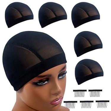 Imagem de HIGHSHION 5 peças de touca de peruca de malha de elastano para fazer peruca, rede de cabelo extensível e touca de malha de cúpula elástica, tampas de cúpula para homens e mulheres pretas (5 peças G)
