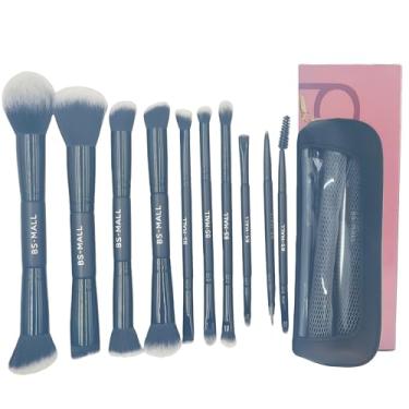 Imagem de BS-MALL Conjunto de pincéis de maquiagem de ponta dupla com pincel corretivo e pincel de base, pincel de sombra - pincéis multiuso para viagem em bolsa de maquiagem para uso diário (10 peças preta)