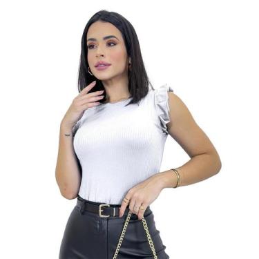 Imagem de Blusa Social Feminina Canelada T-shirt Manga Curta Babado - SWISS BOUT