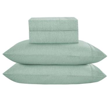 Imagem de Jogo De Cama Lençol King Plysce Percal 300 Fios 4 Peças Verde 100% Poliéster