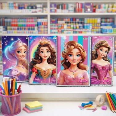 Imagem de Kit 4 Caderno Brochura 1/4 Capa Dura Princy 96 Folhas Menina - Nova Ca