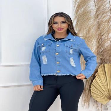 Imagem de Jaqueta jeans feminina/lavagem clara /comprimento regular / botões em 