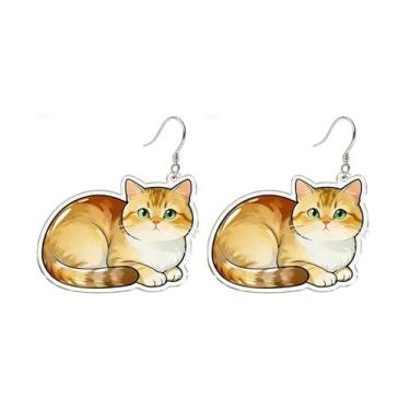 Imagem de OSCCI Adoráveis brincos em forma de gato – design animal acrílico com ganchos de liga durável, brincos hipoalergênicos modernos para mulheres e amantes de animais de estimação, Acrílico, Sem pedra