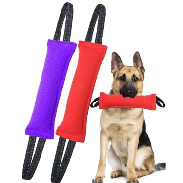Imagem de Clysoru Brinquedo de puxar para cães, pacote duplo, almofada de mordida de juta resistente, equipamento de treinamento interativo de filhotes a cães grandes