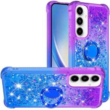 Imagem de Monwutong Capa de ajuste fino para Samsung Galaxy A36, capa de anel magnético de TPU com efeito areia movediça brilhante, quatro cantos, capa de proteção antiqueda pesada para Galaxy A36, roxo azul