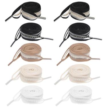 Imagem de DOPENSPI 5 pares de cadarços de sapato de fita para mulheres, cadarços planos de 1,8 cm de largura de tecido listrado, cadarços de sapatos coloridos de substituição