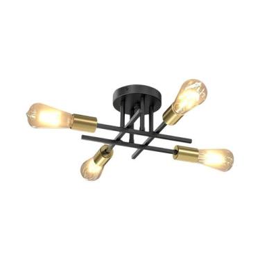 Imagem de Lustre Moderno Semi Embutido Preto, Estilo Meio Século, Luminária De T