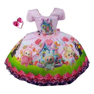 Imagem de Vestido Infantil Labubu Rosa Festa Luxo Com Tiara - Pingo De Gente, Mu