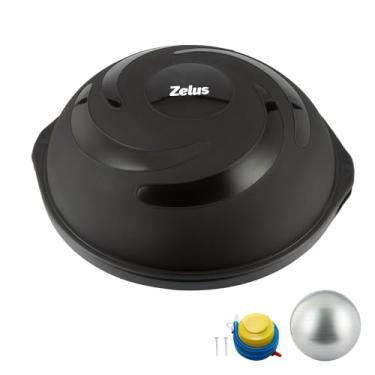 Imagem de Bola de equilíbrio ZELUS de 63,5 cm | meia bola inflável de exercício de 680 kg com base antiderrapante | Equipamento de treinamento de força de bola de ioga com 2 faixas, bomba, bola extra incluída - preta