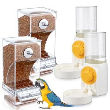 Imagem de Jingmore Conjunto de dispensador de água para alimentador de pássaros sem bagunça, 4 peças, alimentador automático de papagaio transparente, acessórios de gaiola irrigada em acrílico para tentilhões