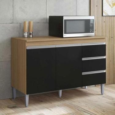 Imagem de Balcão de Cozinha Ambiente Andréia com Tampo 120 cm Amendoa Preto - AJ