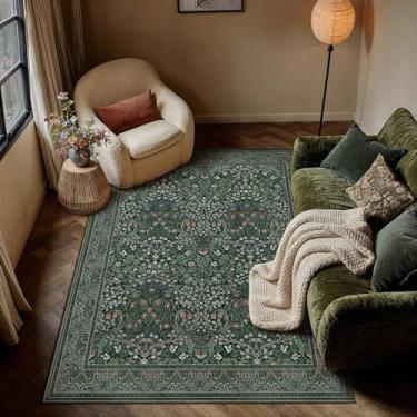 Imagem de HUGEAR Tapetes florais vintage laváveis, 12 x 18 cm, verde - estilo retrô neutro oriental, resistente a manchas, antiderrapante, para crianças e animais de estimação, para sala de estar, quarto