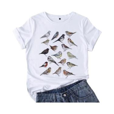 Imagem de Camiseta Casual Feminina De Verão Com Estampa Gráfica De Pássaro Em Es