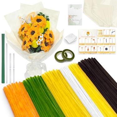 Imagem de LINAYE 500 peças de limpeza de cachimbo artesanal, 6 cores limpadores de cachimbo, kit de flores, hastes de chenille para artesanato com papel de embrulho de instruções, estames de flores, hastes