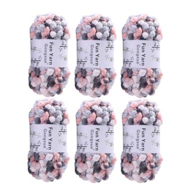 Imagem de 6 rolos de fio Pomp-A-Doodle, 100% poliéster jujuba pequena POM-POM bola fio para crochê tricô artesanato tapete pet ninho 600 g (6, gato adorável)