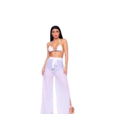 Imagem de Calça Pantalona Tule Cintura Alta Transparente Verão Praia - Calça Pan