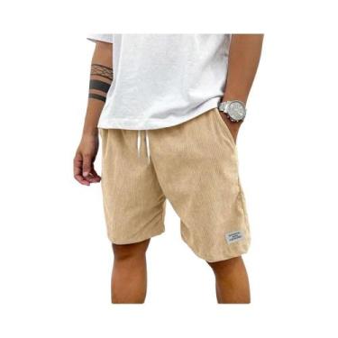 Imagem de Bermudas Casuais De Verão Em Corduroy Leve Para Homens, Cor Sólida, Mo