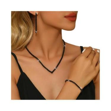Imagem de Conjunto De Joias Com Strass: Colar, Brincos E Pulseira - Moda Europei