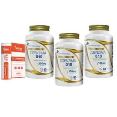 Imagem de Kit Com 3 - Coenzima Q10 100% Pura 60cáps 100mg + Vitamim C+ - FLORA N