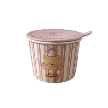 Imagem de Balde de macarrão instantâneo fofo de urso de desenho animado tigela de cerâmica tigela de sopa rosa