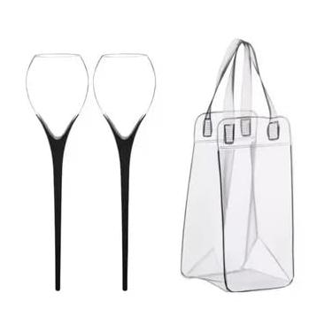Imagem de Kit 2 Taças de Drink/Vinho com Haste + Bolsa para Gelo – Prático para Praia, Piqueniques e Brindes ao Ar Livre em Casa (Preta)