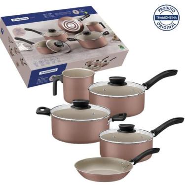 Imagem de Conjunto Jogo de Panelas Tramontina Linz Antiaderente 5 Peças Mocaccin