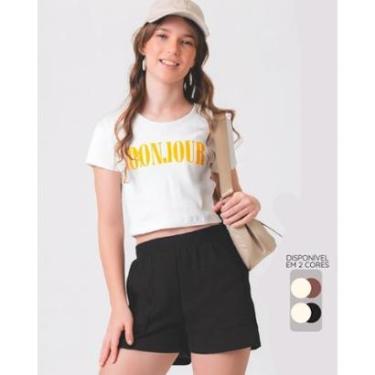 Imagem de Conjunto blusa e bermuda verão delicado leve moderno - Marrom e Preto - Feminino 12 a 18 anos-Feminino