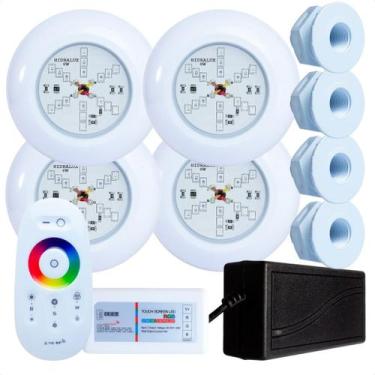Imagem de Kit 4 Refletores Led 6w RGB ABS e Comando para Iluminação Piscina Fibr